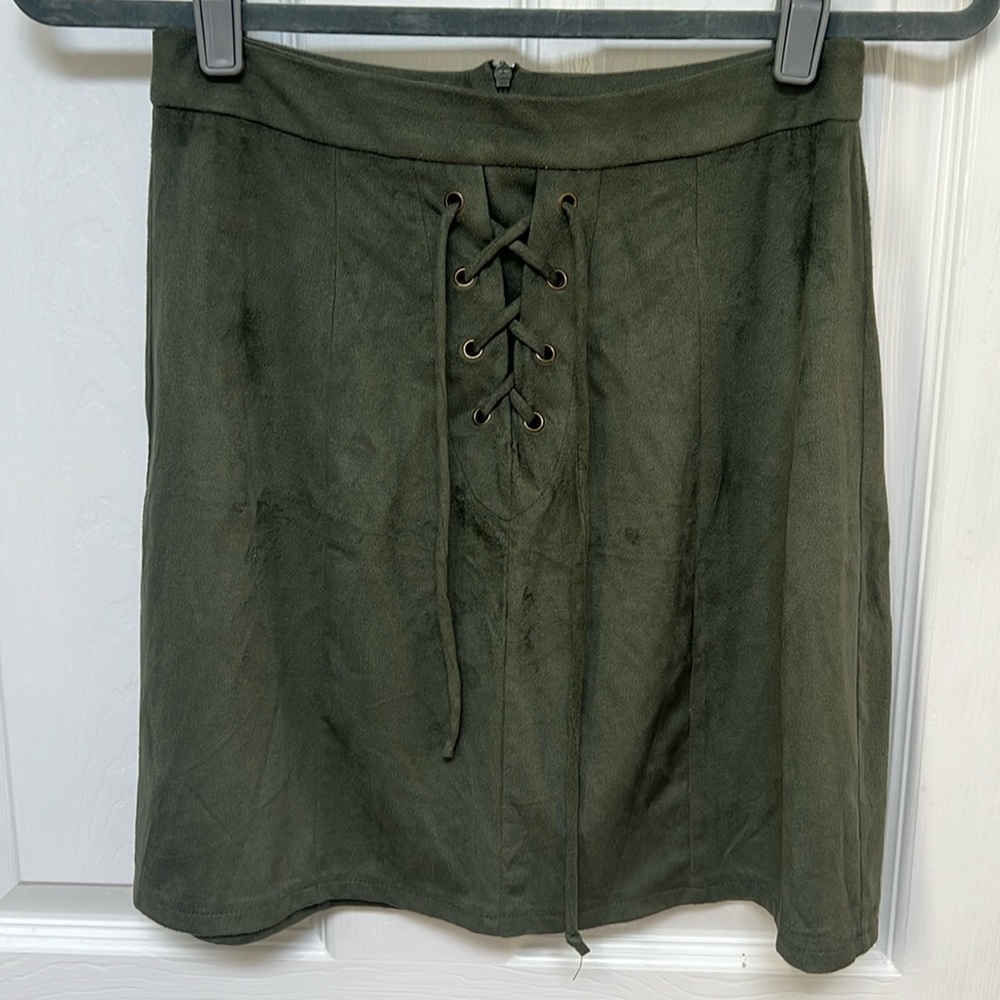 Green faux suede mini skirt